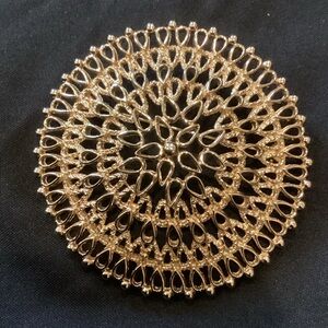Sarah Coventry Large Domed Gold Tone Filigree Brooch